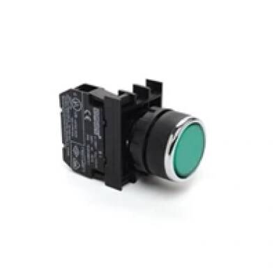 B100DY1 EMAS B SERİSİ PLASTİK 1NO YAYLI DÜZ YEŞİL (I) BASKILI 22 MM BUTON - 3