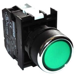 B190DY EMAS B SERİSİ PLASTİK LED'Lİ 1NO 12-30V AC/DC YAYLI DÜZ YEŞİL 22 MM BUTON - 2