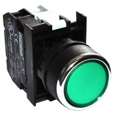 B190DY EMAS B SERİSİ PLASTİK LED'Lİ 1NO 12-30V AC/DC YAYLI DÜZ YEŞİL 22 MM BUTON - 2